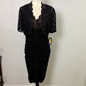 1066 NWT Alex Evenings Petite Black Lace Dress. Sz8P